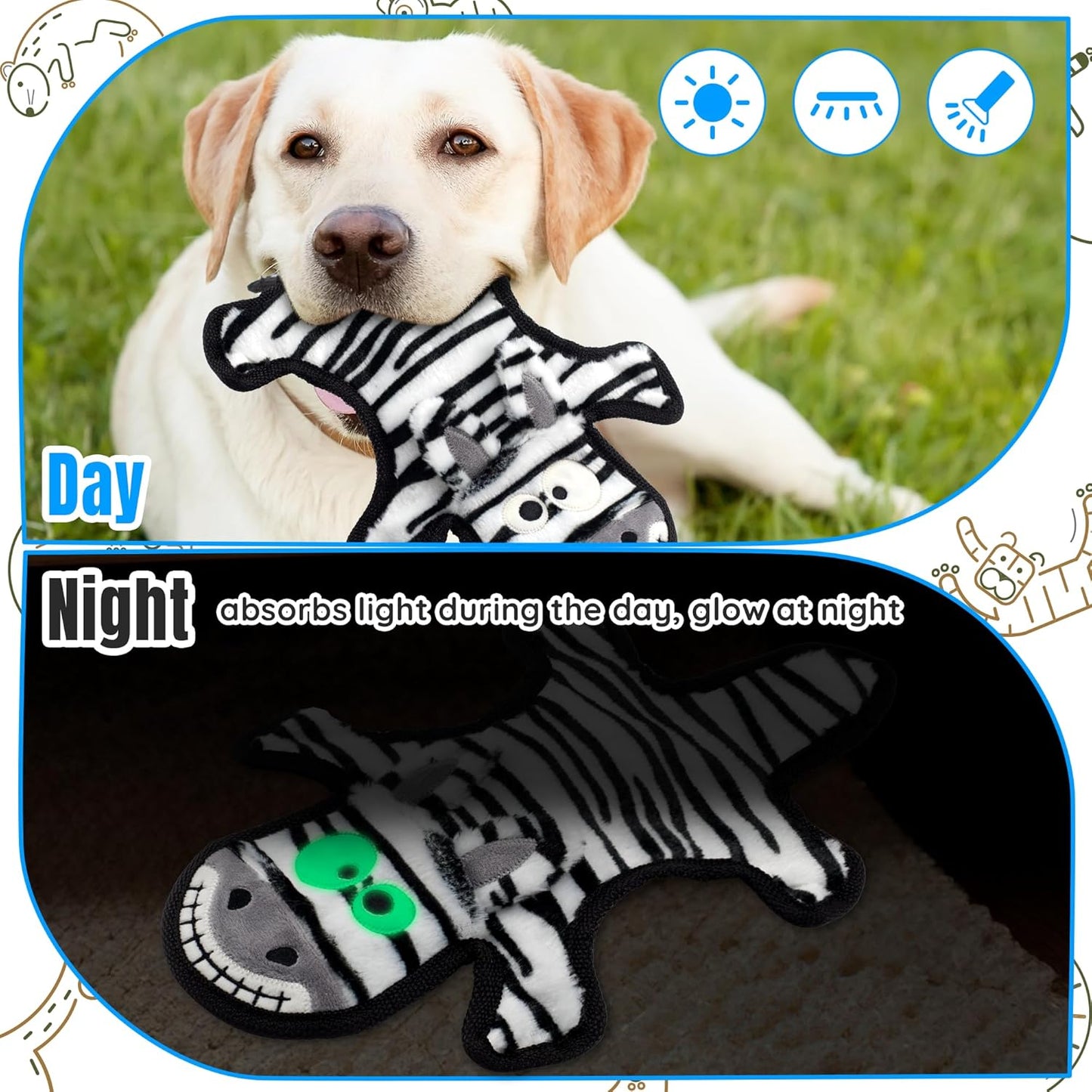 No Stuffing Dog Squeaky Toys, Glowing Eyes Crinkle Plush Puppy Toys for Teething Chewing, 5pcs Flat Tough Dog Toys Set for Large Medium Small Dogs to Keep Them Busy