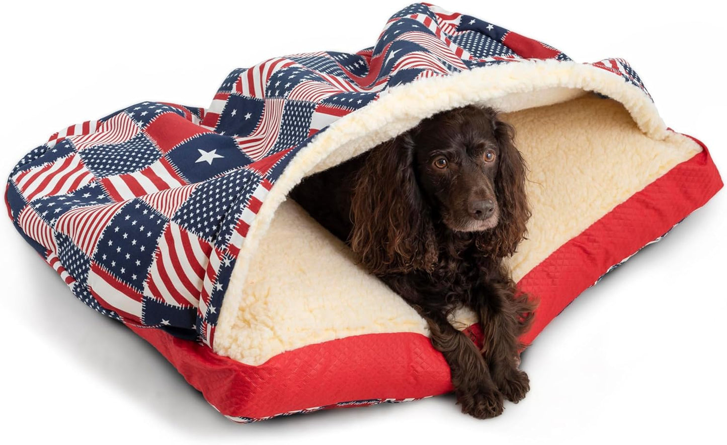 Snoozer Pet Products Luxury Rectangle Cozy Cave, Wag Collection, Small, Starpatch Red Diamond