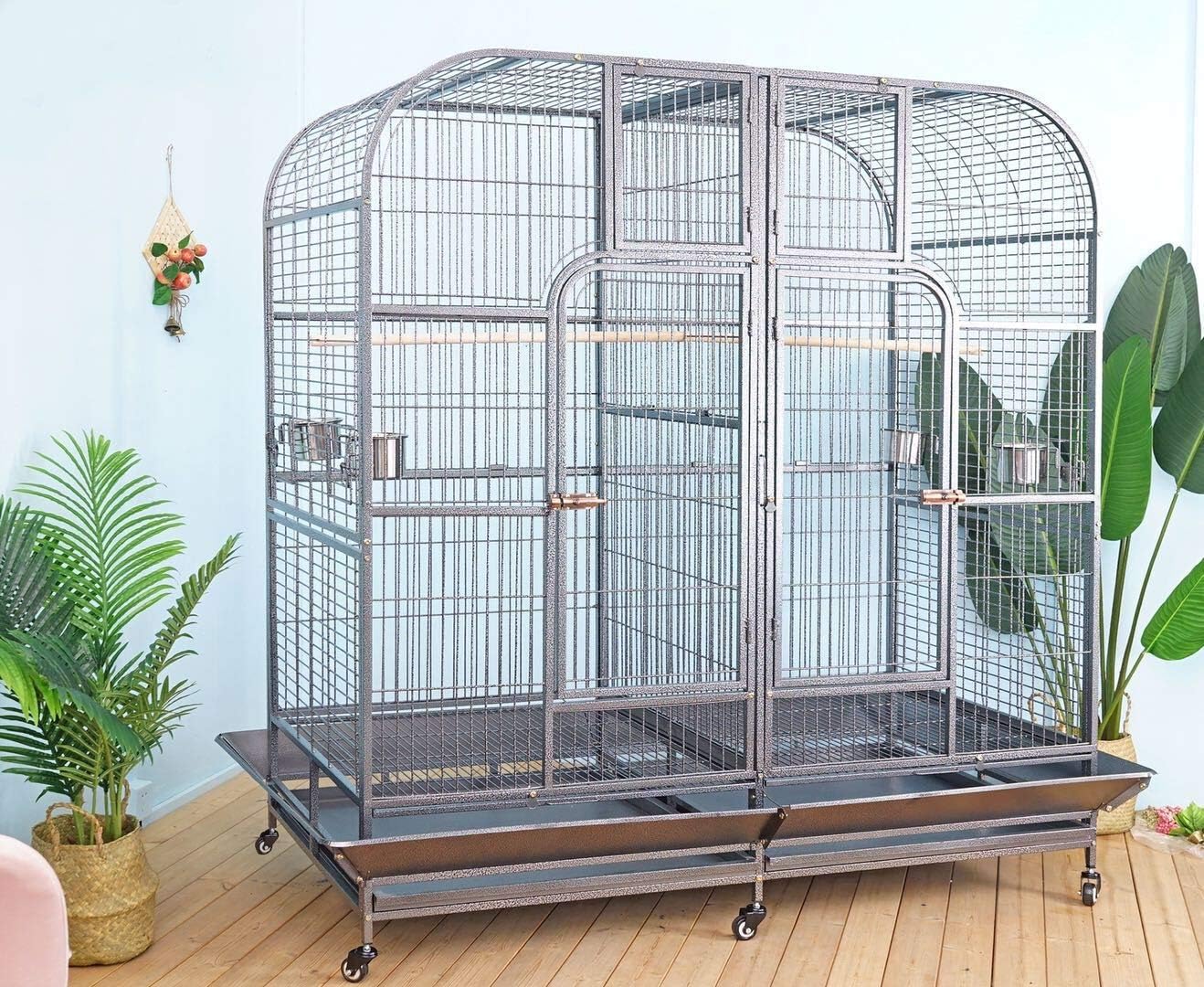 Double Cage with Center Divider for Bird Parrot Aviary W64xD32xH73 New