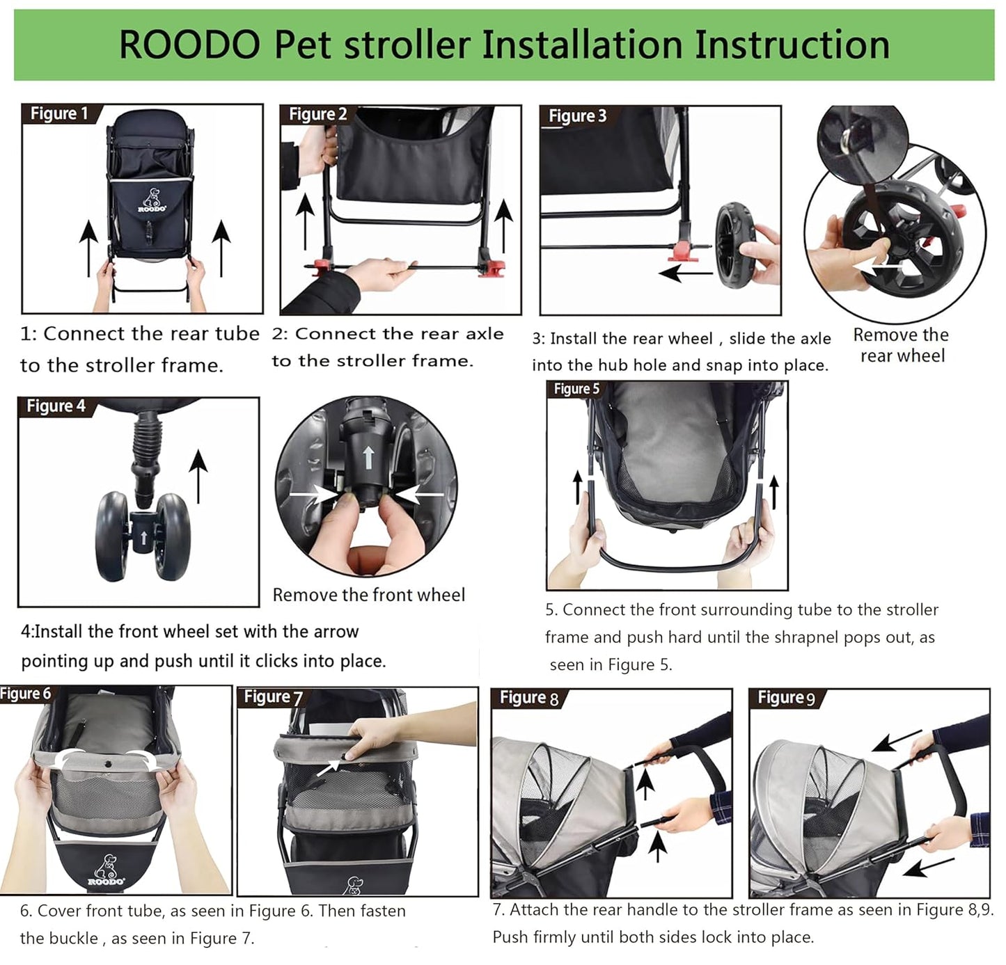 ROODO 3 Wheel Pet Stroller Best Lightweight Foldable Compact Portable Jogger All Terrain Travel Pet Gear Puppy Kitty Stroller for up to 30lbs Medium Small Dogs and Cats(Green)