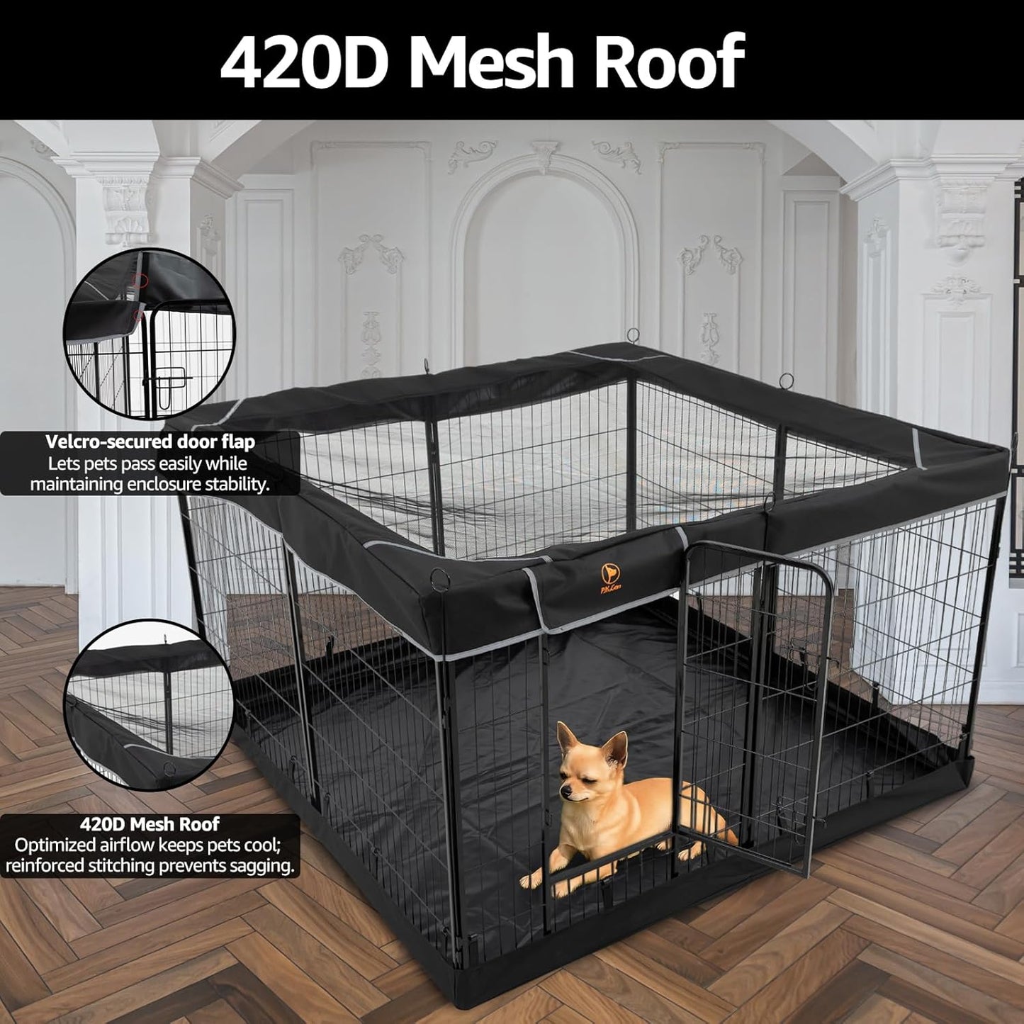 PJYuCien Dog Playpen Outdoor Plus Storage Bag, 24" H 8 Panels Puppy Pen with Square Bottom & Top Cover, Heavy Duty Dog Fence for Camping