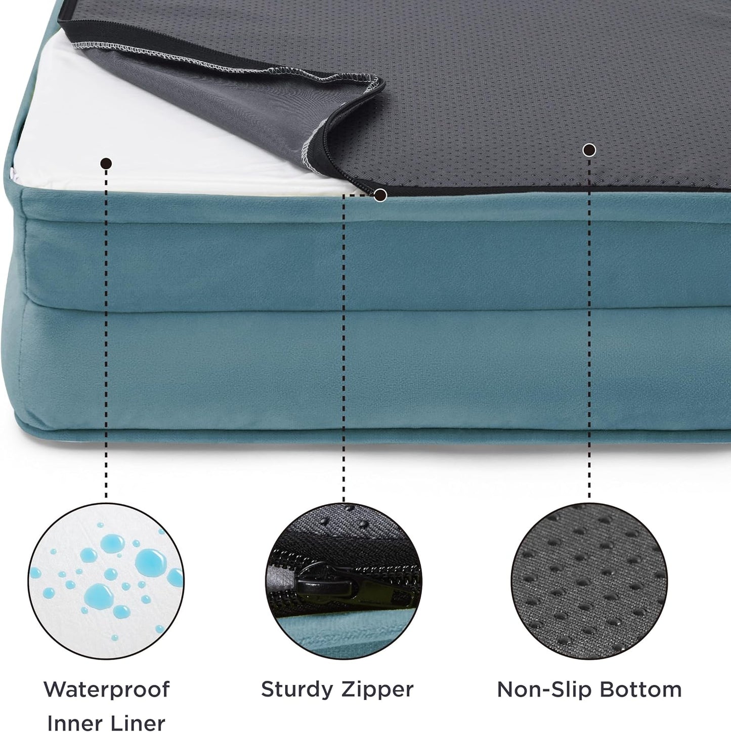 Bedsure L Plus Orthopedic Dog Bed for Large Dogs - Washable Dog Cat Bed Waterproof, L Plus Big Comfort Dogs Couch Sofa with Washable Removable Cover, Pet Bed with Nonskid Bottom, Dune Haze Blue, 38"