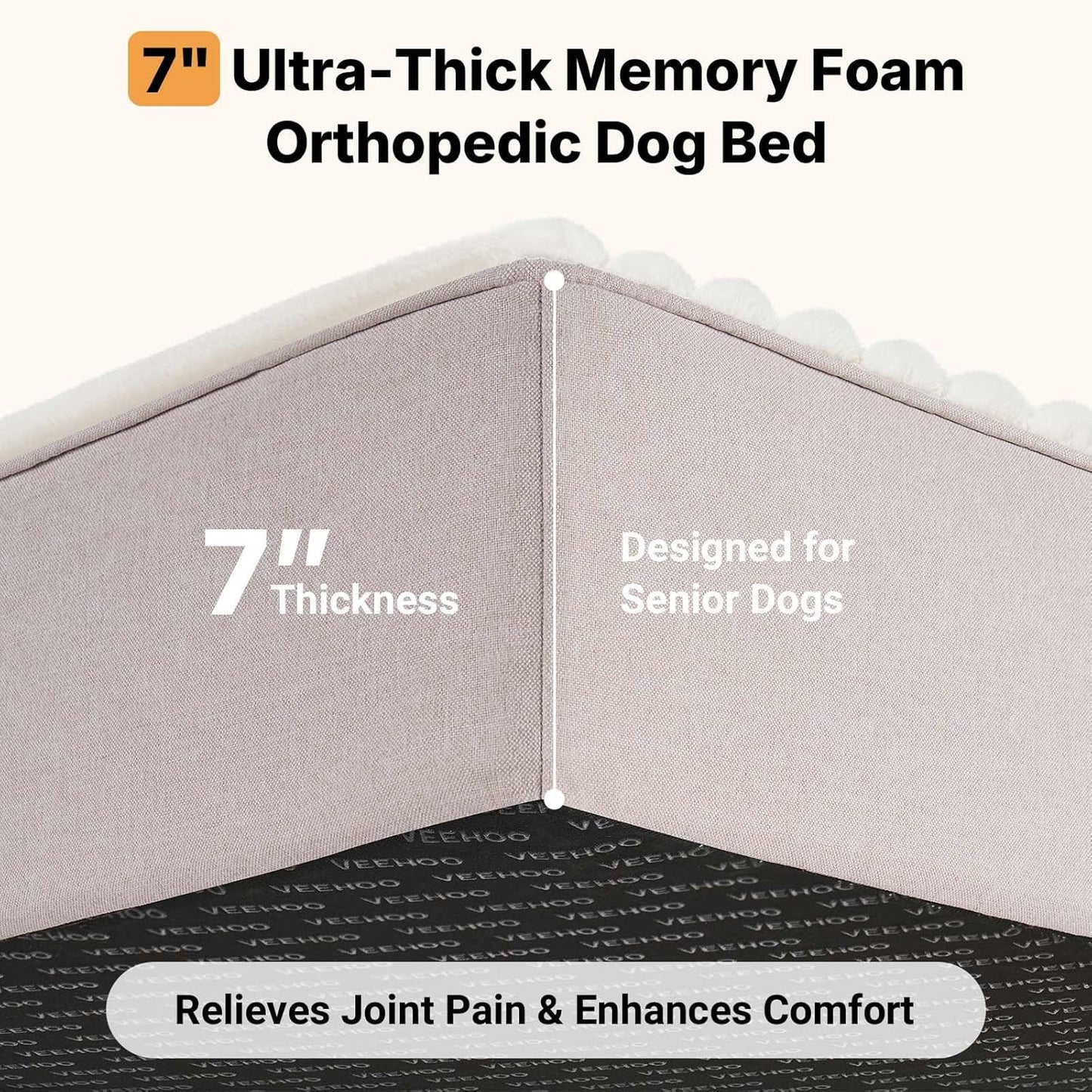 Veehoo Orthopedic Memory Foam Dog Bed, 7 Inch Thick Extra Large Dog Bed XL for Senior Dogs with Ultra-Soft Fluffy Surface, Waterproof Liner, Removable Washable Cover and Non-Slip Bottom, 48"x30"x7"