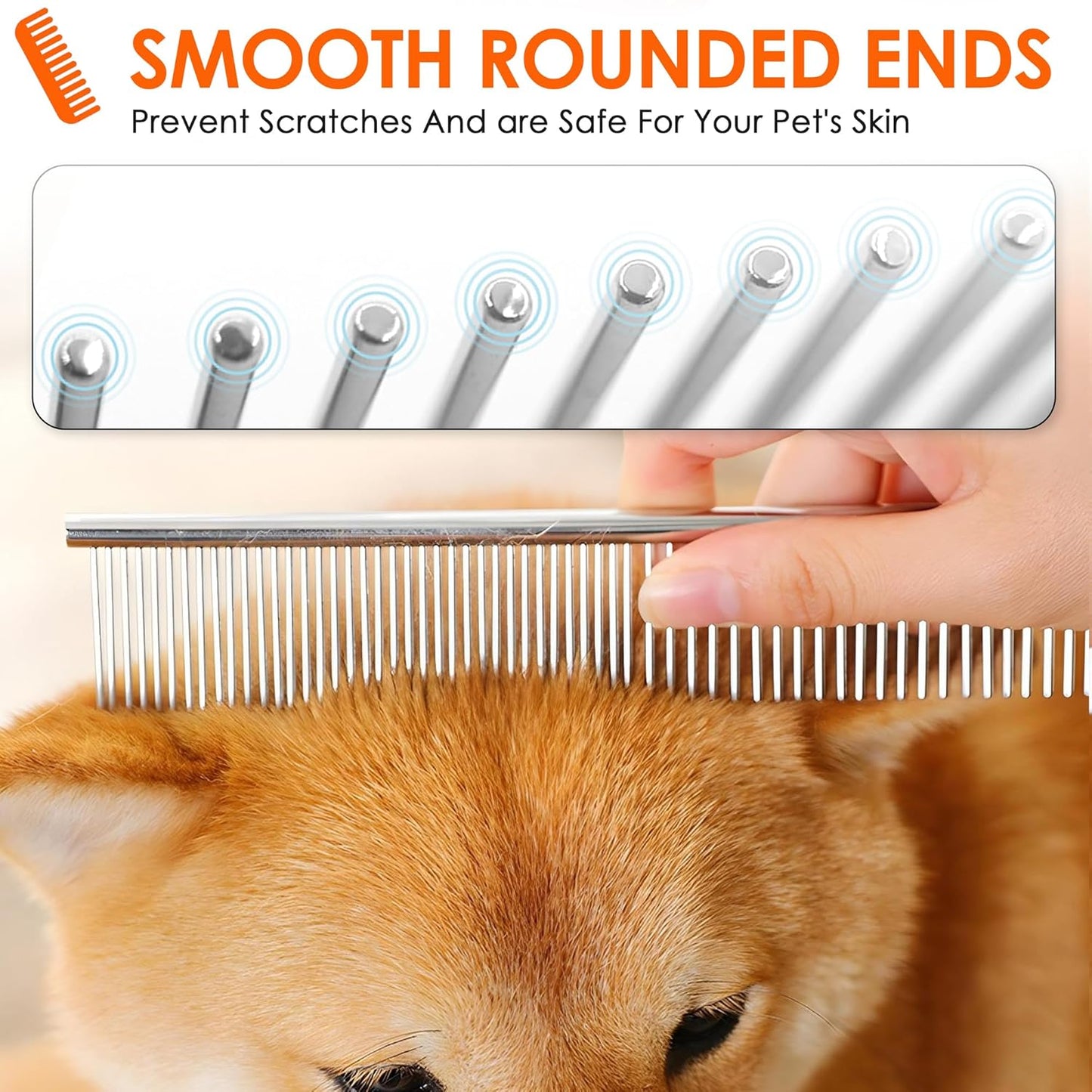 Dog Comb to Remove Tangles and Knots, Cat Comb with Stainless Steel Teeth and Non-Slip Handle, Dog combs for grooming matting for Long Haired Pets (Small)