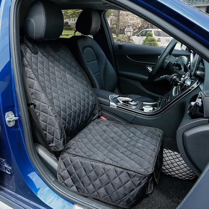 PETICON Front Seat Cover 2 Pack, Full Protection Dog Car Seat Cover with Side Flaps, Nonslip Scratchproof Captain Chair Seat Cover Fits for Cars, Trucks, SUVs, Jeep, Black