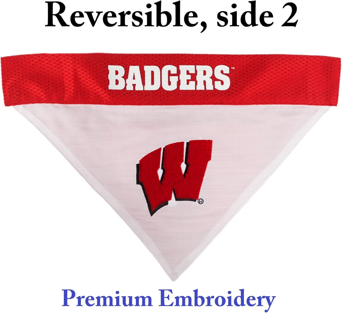 Pets First Collegiate Pet Accessories, Reversible Bandana, Wisconsin Badgers, Small/Medium