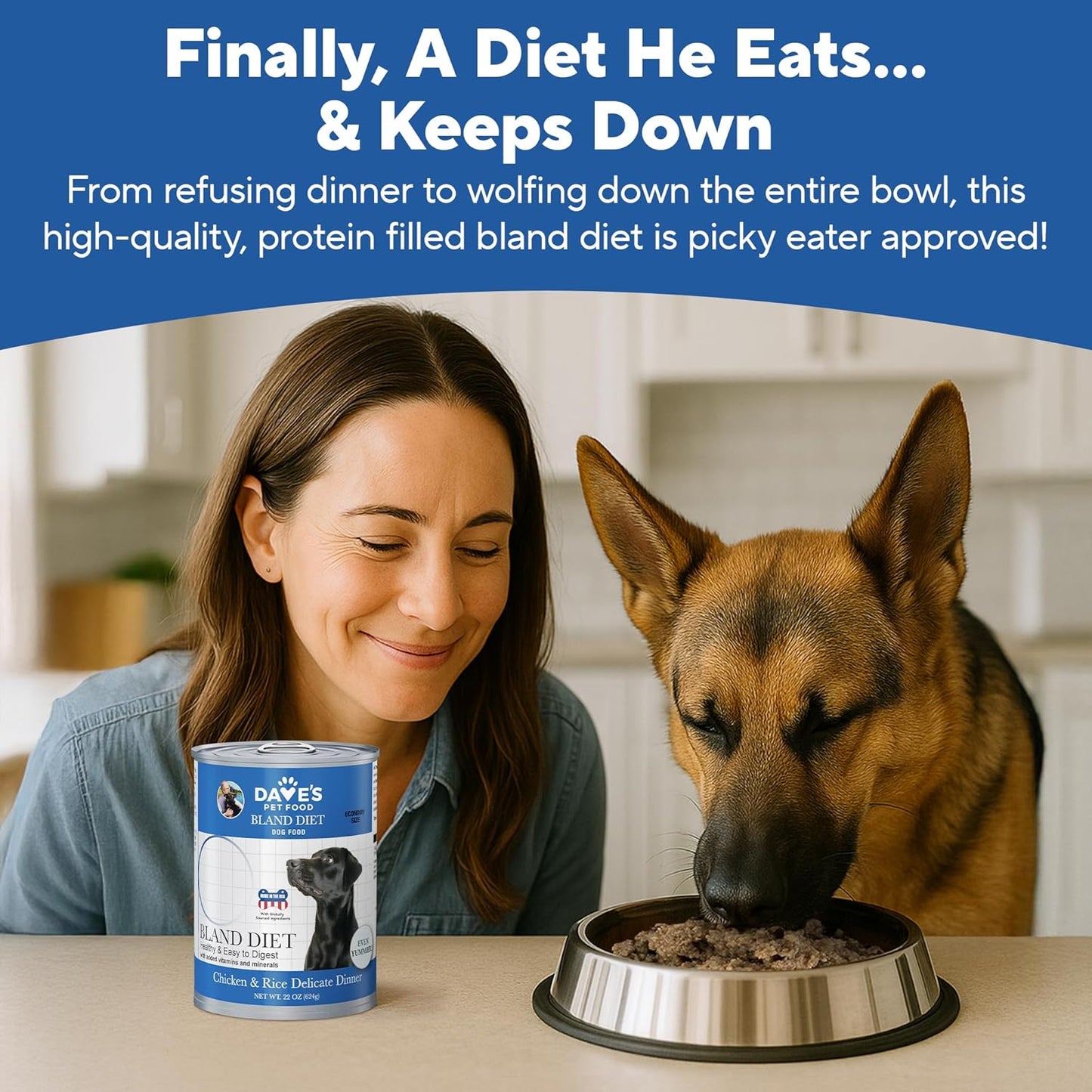 Dave's Dog Food Bland Diet Dog Food for Sick Dogs with Upset Stomach (Chicken & Rice), Economy Size for Large Pups or Big Eaters, Sensitive Stomach, 22 oz (Case of 12)