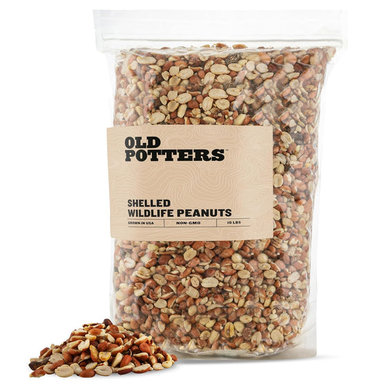 Old Potters Wildlife Shelled Peanuts, 10 lbs for Birds, Squirrels, and Wildlife. USA Grown Non-GMO, Organic Small Farm, Raw Shelled Peanuts. Wildlife Grade.