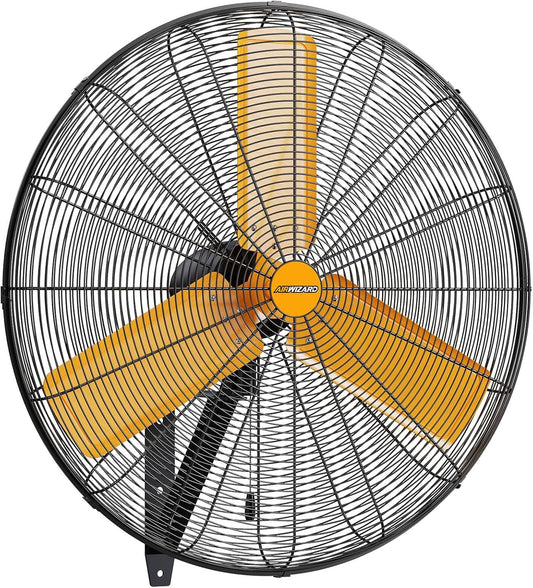 24 inch Oscillating High Velocity Wall Mount Fan, 7600 CFM Industrial Heavy Duty Metal Wall Fan, 3 Speeds, Adjustable Height and Tilt, Commercial Shop Fans for Garage, Workshop