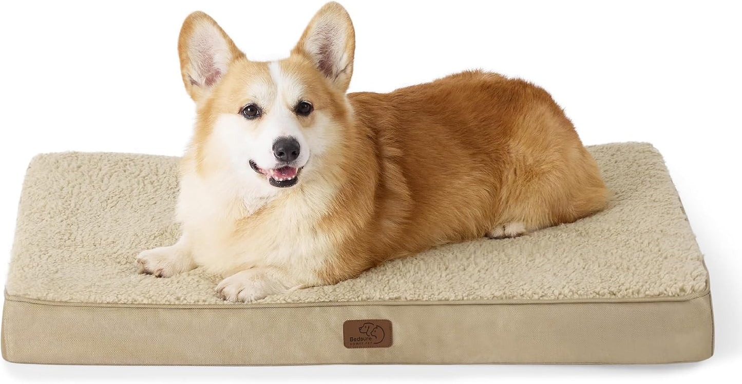 Bedsure Large Dog Bed for Crate - Orthopedic Flat Pet Beds with Removable Washable Cover, Egg Crate Foam Crate Mat, Suitable for Pet Up to 50 lbs