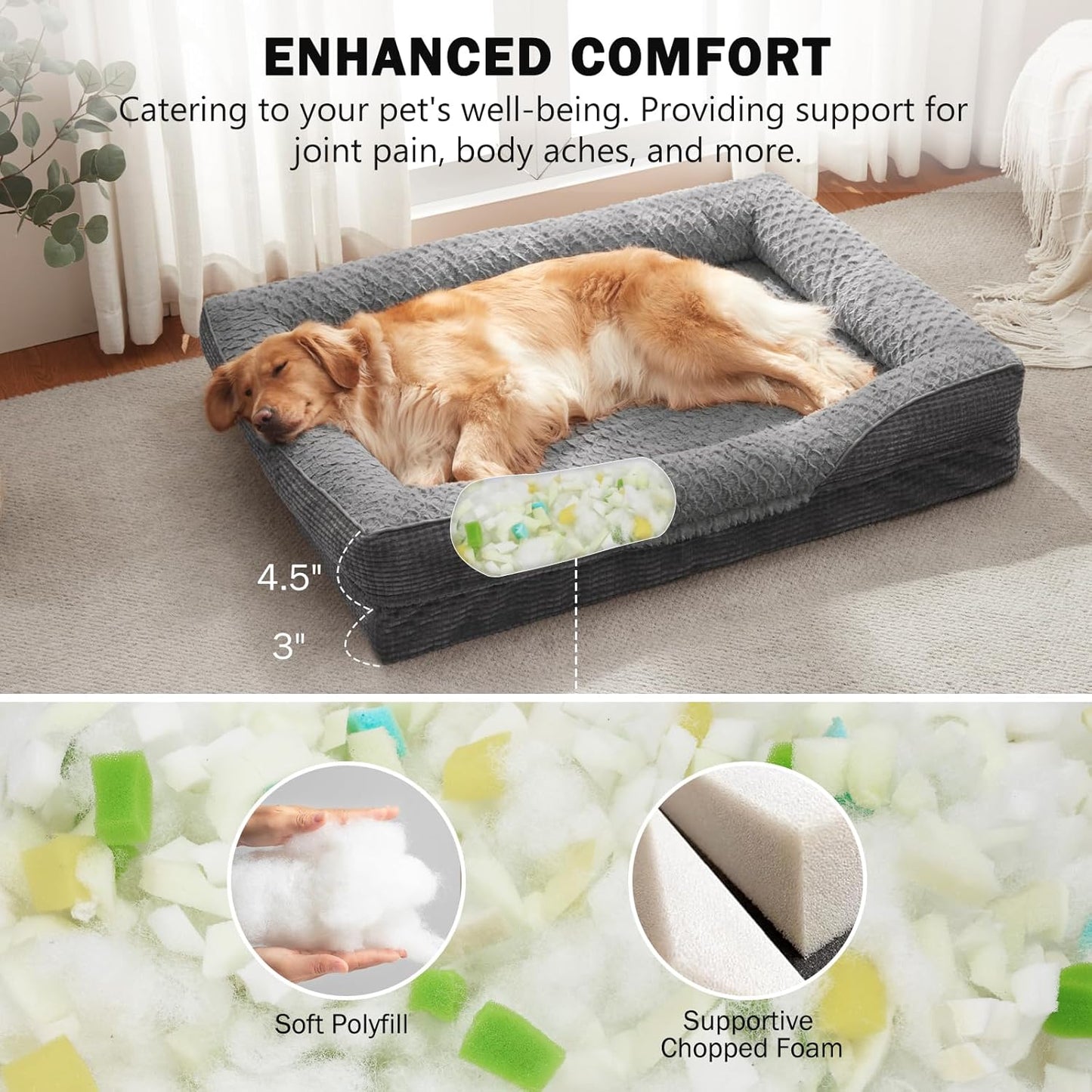 INVENHO Orthopedic Large Dog Bed, Egg-Crate Memory Foam Dog Couch with Washable Removable Cover, Waterproof Lining and Nonskid Bottom