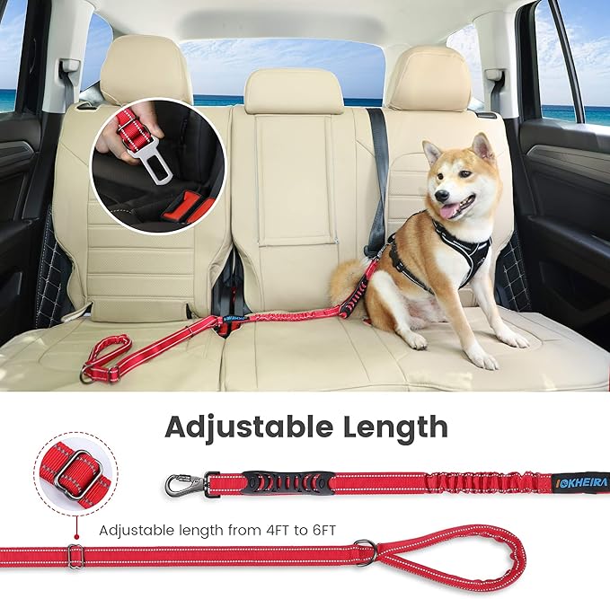 IOKHEIRA 6Ft /4Ft Dog Leash Rope for Large Dogs, Heavy Duty with Comfortable Padded Handle and Highly Reflective Threads,4-in-1 Multifunctional Dog Leashes with Car Seat Belt for Training