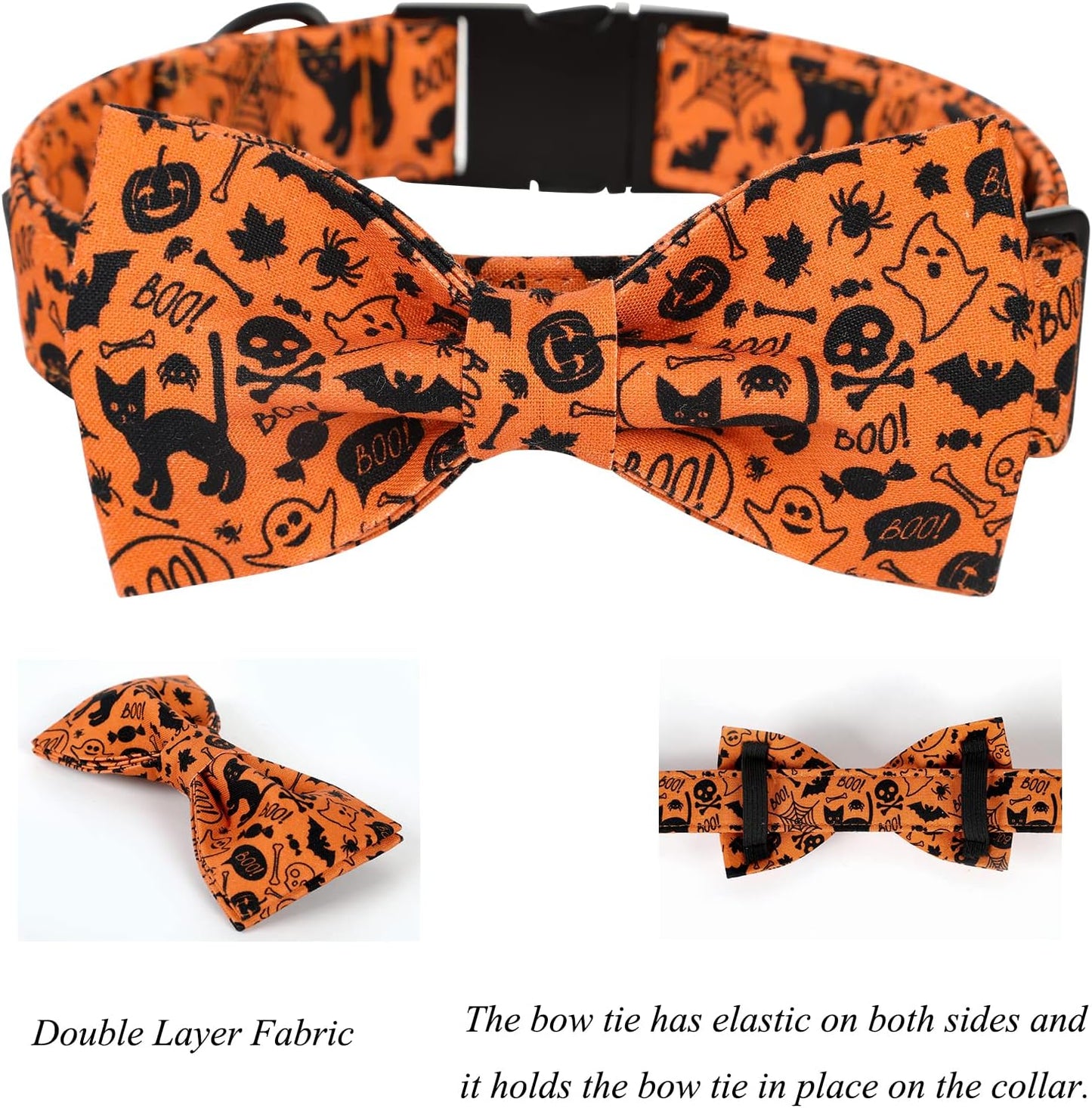 Lionet Paws Halloween Dog Collar with Bowtie - Cute Cotton Adjustable Fall Bowtie Dog Collar with Metal Buckle for Small Medium Large Dog Girl Boy Gift, XXS, Neck 7-11in