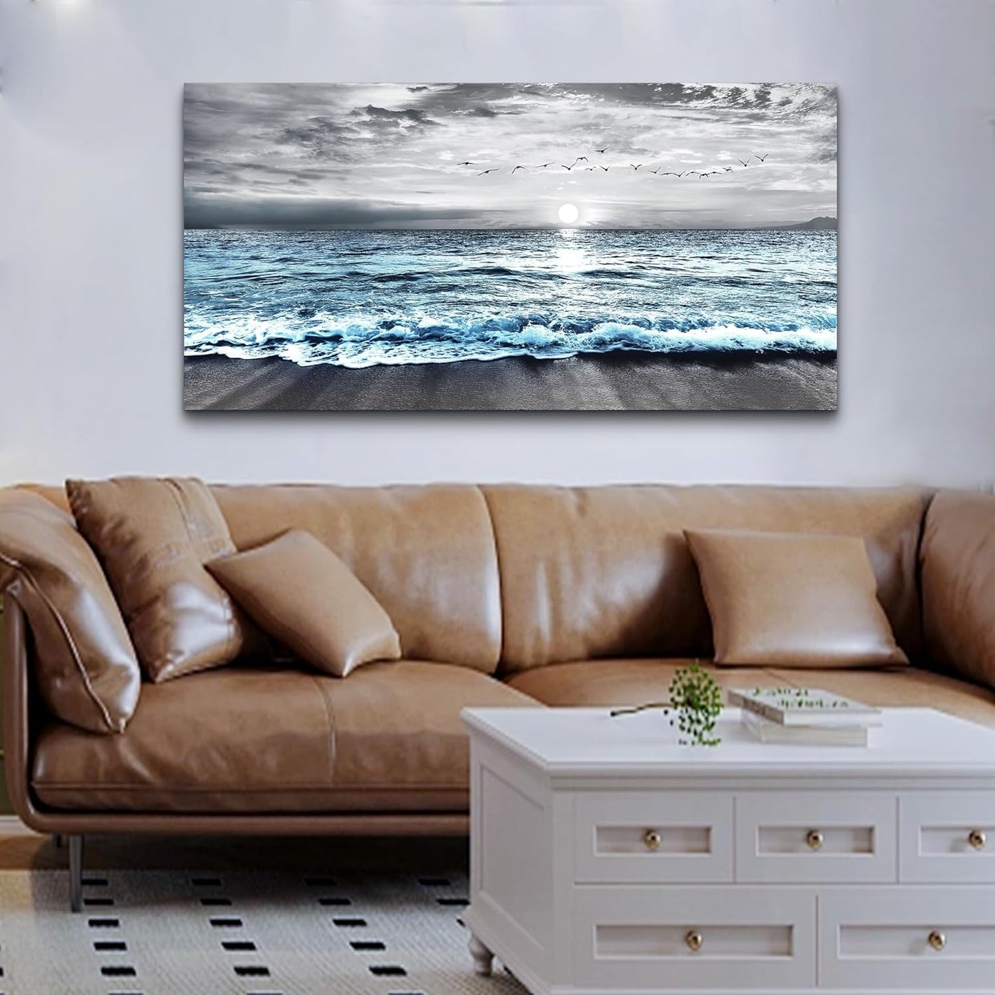 Lapremoly Large Canvas Wall Art For Living Room Wall Decor For Bedroom Office Wall Decorations Black And White Beach Wall Painting Blue Ocean Sea Wave landscape Pictures Artwork Posters Home Decor
