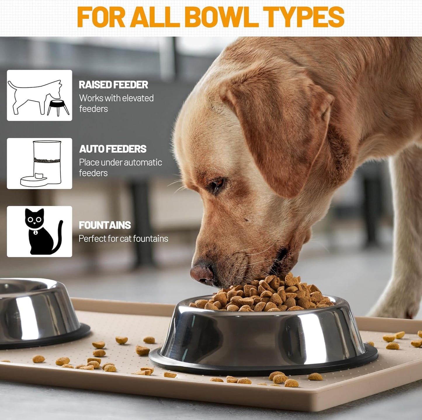 Hubulk Dog Feeding Mat,100% Waterproof Food Grade Silicone Pet Food and Water Bowl Placemat,Dishwasher, High Raised Edge to Prevent Spills,Nonslip Tray to Stop Messes on Floor（32"x24"x1.0", Taupe）