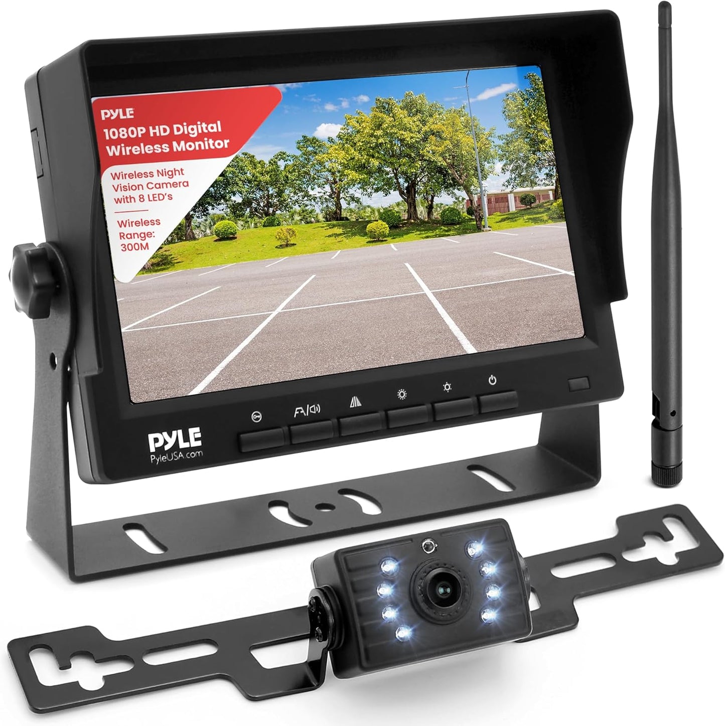 Pyle 7” 1080P HD Digital Wireless Monitor and Wireless License Plate Camera - Waterproof, Night Vision, Single Channel Visual Assistance Kit (12/24V for Bus, Truck, Trailer, Van, RV, Camper)