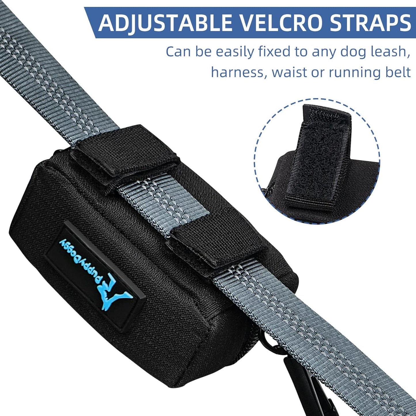 PuppyDoggy Dog Poop Bag Holder for Leash Black Waste Bag Dispenser with 1 Roll of Poop Bags for Leash Accessory Bicycle