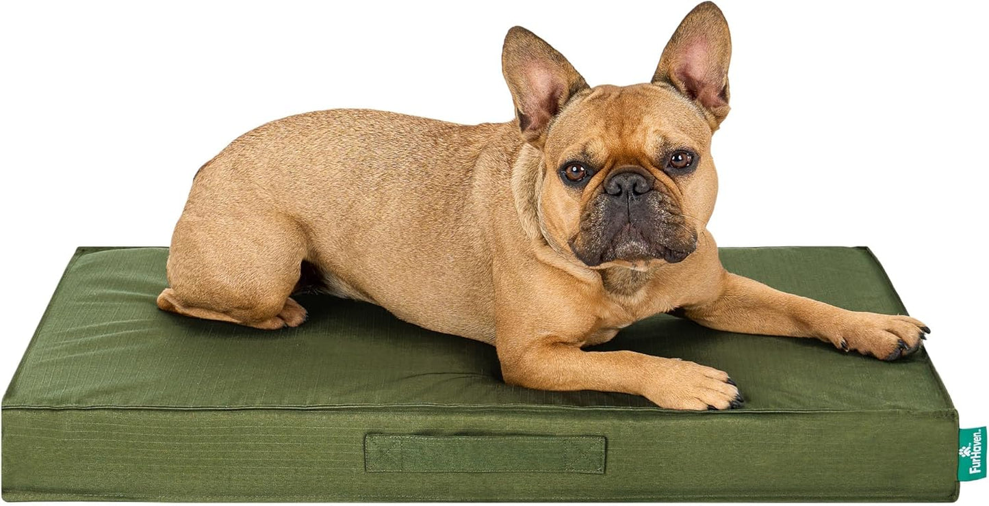 FurHaven Cooling Dog Bed – Medium Foam Mattress for Joint Pain Relief, Waterproof Liner, Removable Washable Cover, Durable for Outdoor Use, Deluxe Grid Indoor/Outdoor Bed – Green, Medium