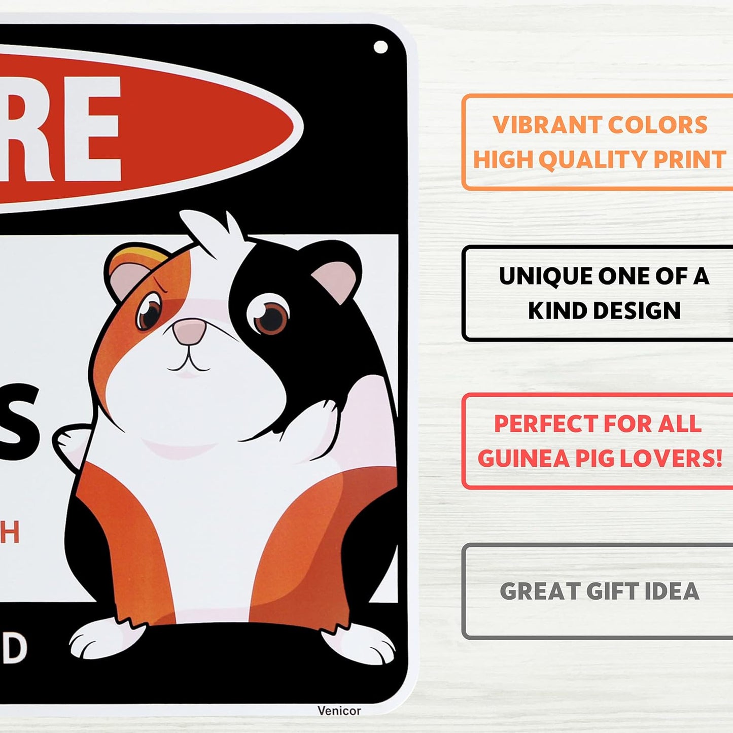 Venicor Guinea Pig Sign Decor - 8 x 12 Inches - Aluminum - Guinea Pig Gifts for Guinea Pig Lovers - Cage Accessories Toys Stickers Stuff