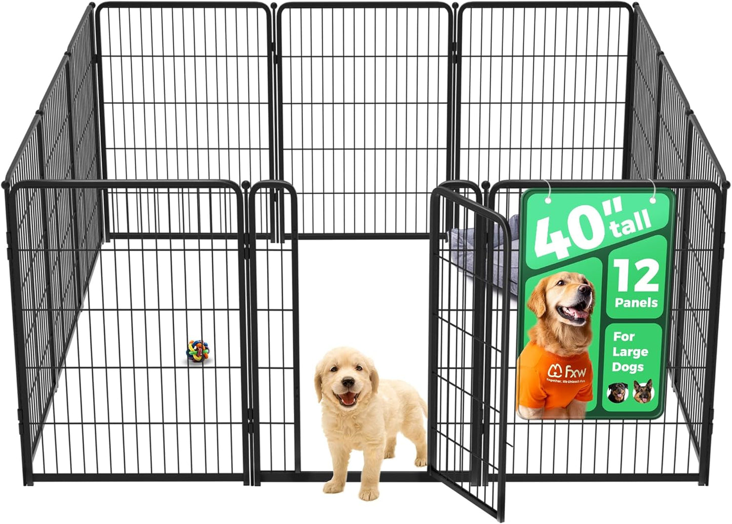 FXW Homeplus Unleashed Indoor Dog Playpen - Stress-Free and Safe Play, Heavy Duty 40 Inch 12 Wire Panels Dog Pen for Medium and Large Dogs, Black│Patented