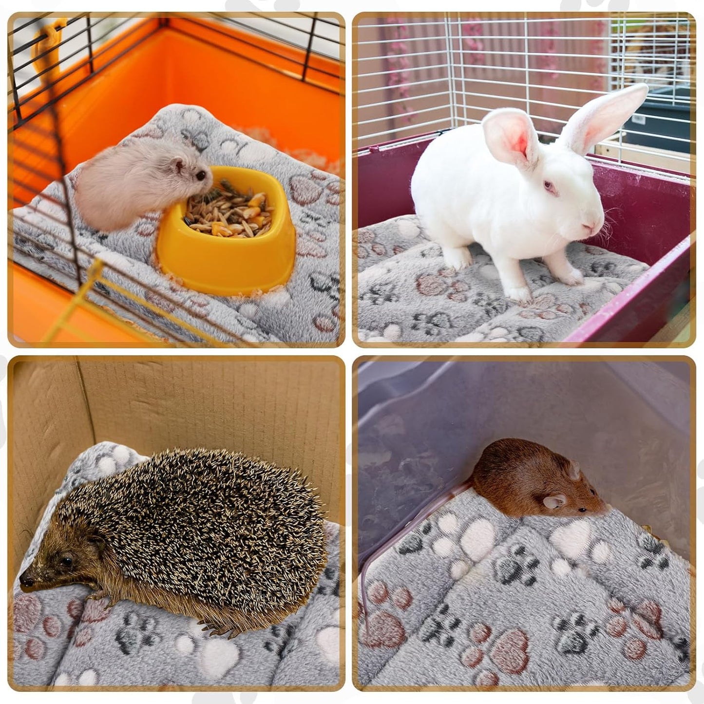 4 Pack Ultra Soft Dog Cat Bed Mat with Cute Prints Reversible Fleece Dog Crate Kennel Pad Cozy Washable Thickened Hamster Guinea Pig Pet Bed Mat for Small Animals(13 x 10 Inches,Light Gray)