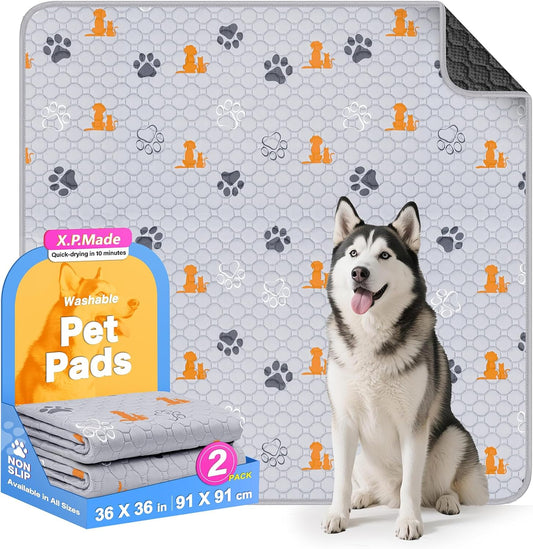 Washable Pee Pads for Dogs, 2 Pack Reusable Puppy Pads, Waterproof Pet Pee Pads for Dog Potty Training, Extra Large Dog Pee Pads for Crate, Playpen, and Whelping, Orange 36"x36"