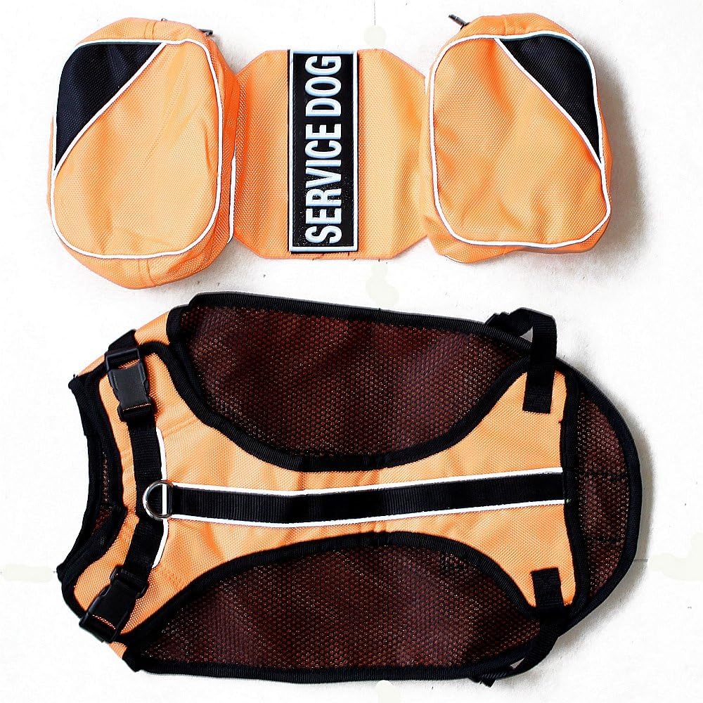 Serijoars Dog Vest Harnesses with Saddlebag Backpack for Camping & Travel - Reflective Hound Hiking Backpack Saddle Bag - Lightweight Vest Harness for Medium & Large Dogs (Orange, L)