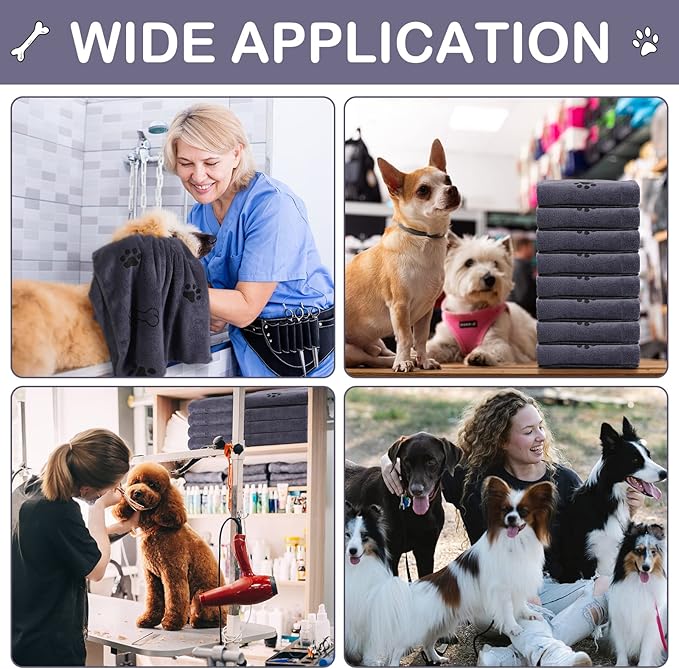 Chumia 8 Pcs Dog Towels for Drying Dogs Cats Pet Towels Bulk Puppy Microfiber Quick Drying Paw Bath Bathing Supplies Absorbent for Medium Pets(Gray,18 x 28 Inch)