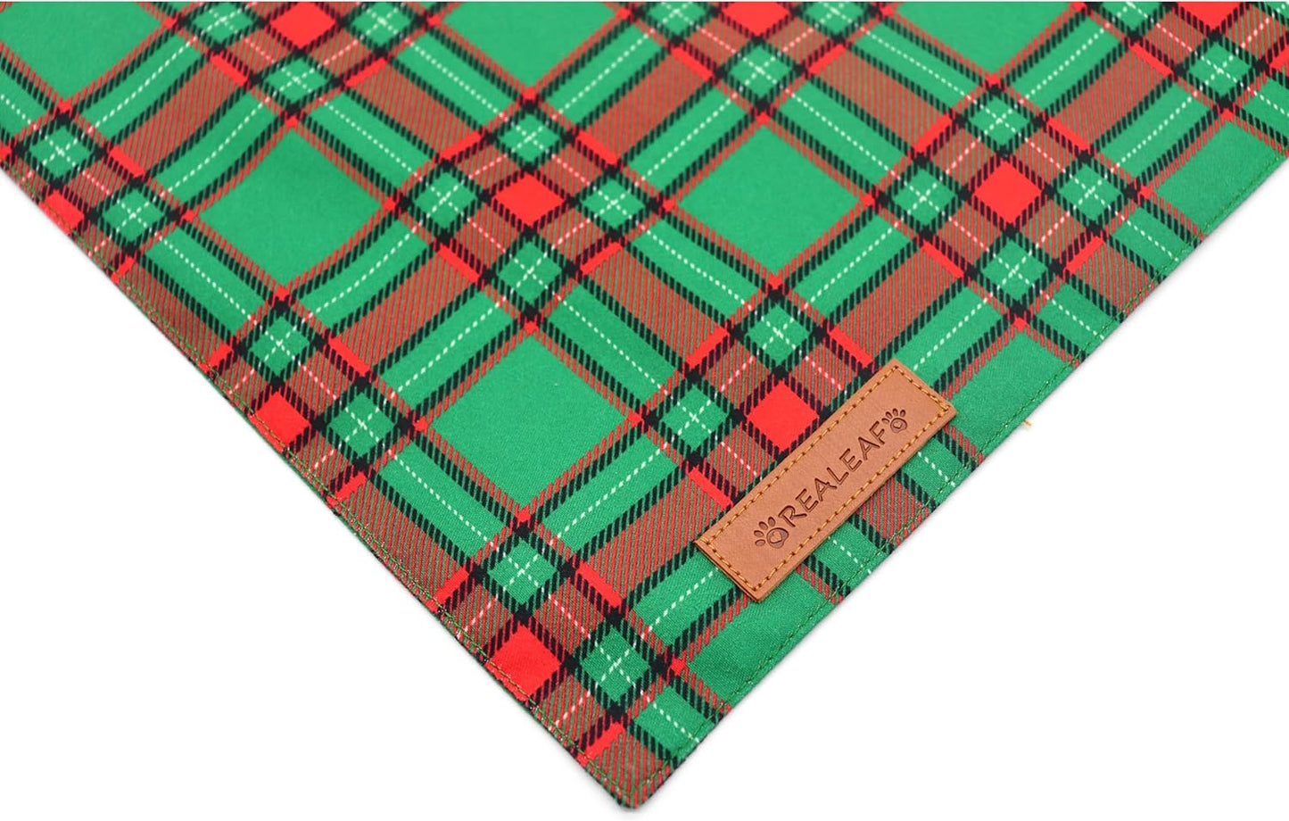 Realeaf Christmas Dog Bandanas 2 Pack, Reversible Red Green Plaid Dog Scarf, Xmas Pet Bandana, Premium Durable Fabric, Holiday Check Bandana for Large and Extra Large Dogs Pets (X-Large)