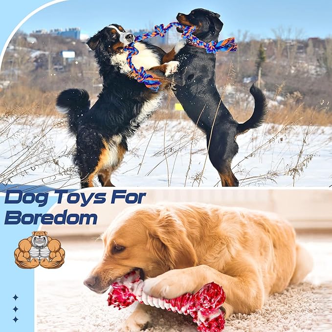 SHARLOVY Dog Chew Toys for Aggressive Chewers, 5 Pack Indestructible Dog Toys for Large Breed, Cotton Rope Toys, Tough Bone Chew for Aggressive Chewers Large Breed