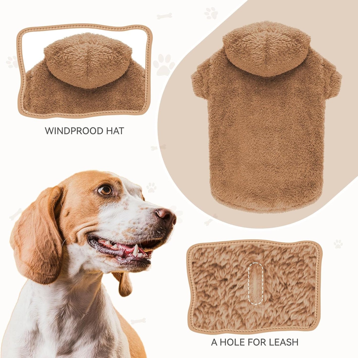 Fuzzy Dog Sweaters for Large Dogs Dog Hoodie Soft Double-Sided Plush Pet Sweater Fleece Pet Clothes Coats Hoodie Sherpa Hooded Sweatshirt(Coffee-XL)