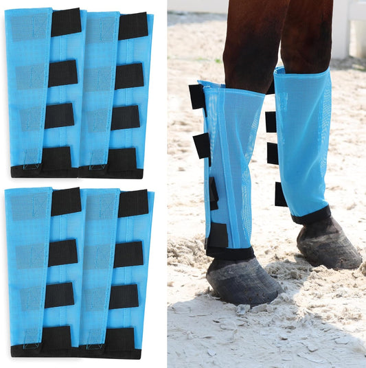 Premium 4-Pack Horse Fly Boots & Leggings Loose-Fit Fine Mesh with Stay-On Fasteners, Support Strips & Anti-Stomp Design Breathable Non-Slip Protection Leg Wrap (Large) Sky - Blue