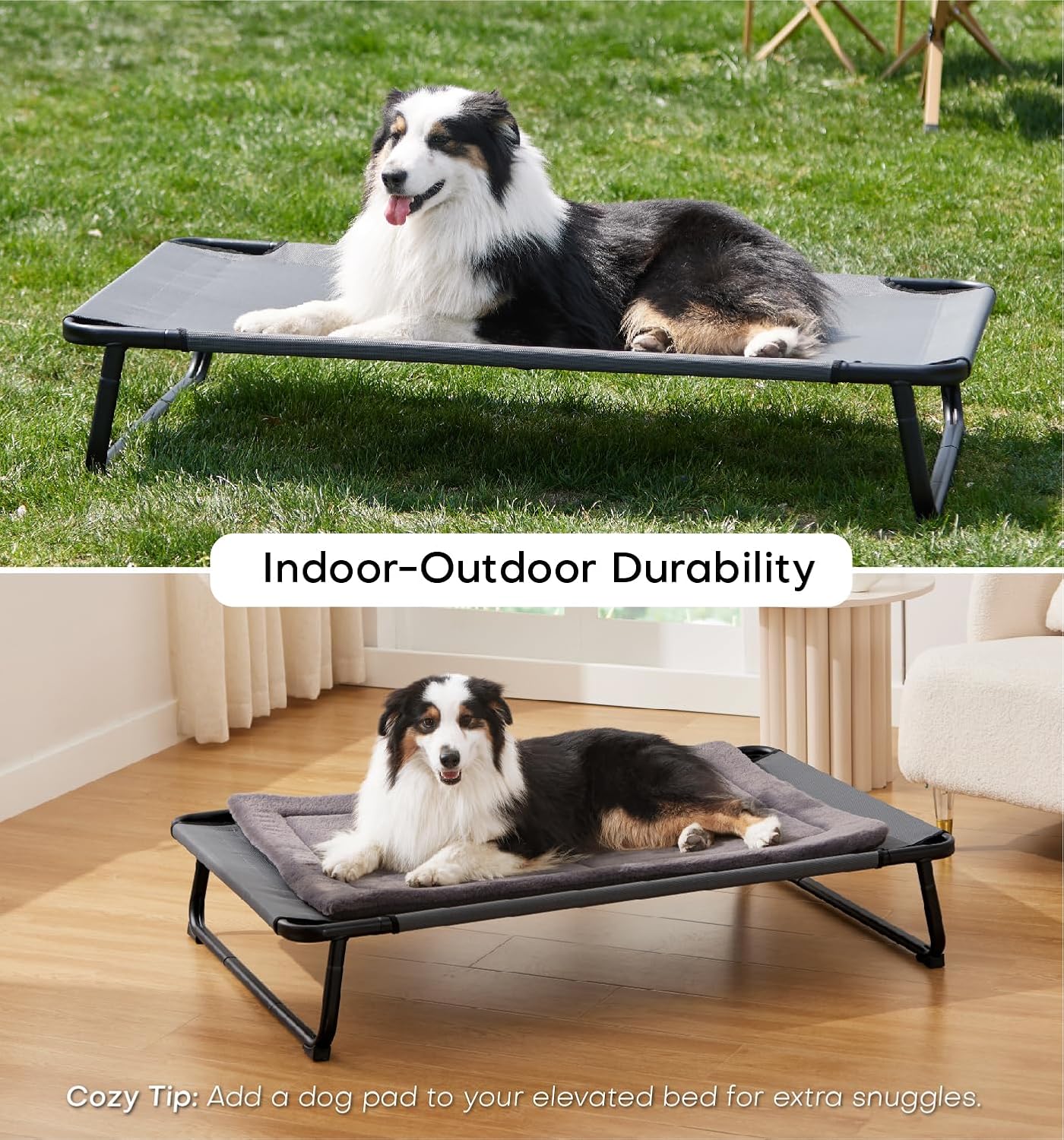 Made4Pets Elevated Cooling Dog Bed for Small Medium Dogs – Raised Pet Cot with Breathable Mesh, No-Slip Feet, Chew-Resistant Frame, Portable Indoor & Outdoor Dog Hammock Bed, 32"x25", Gray