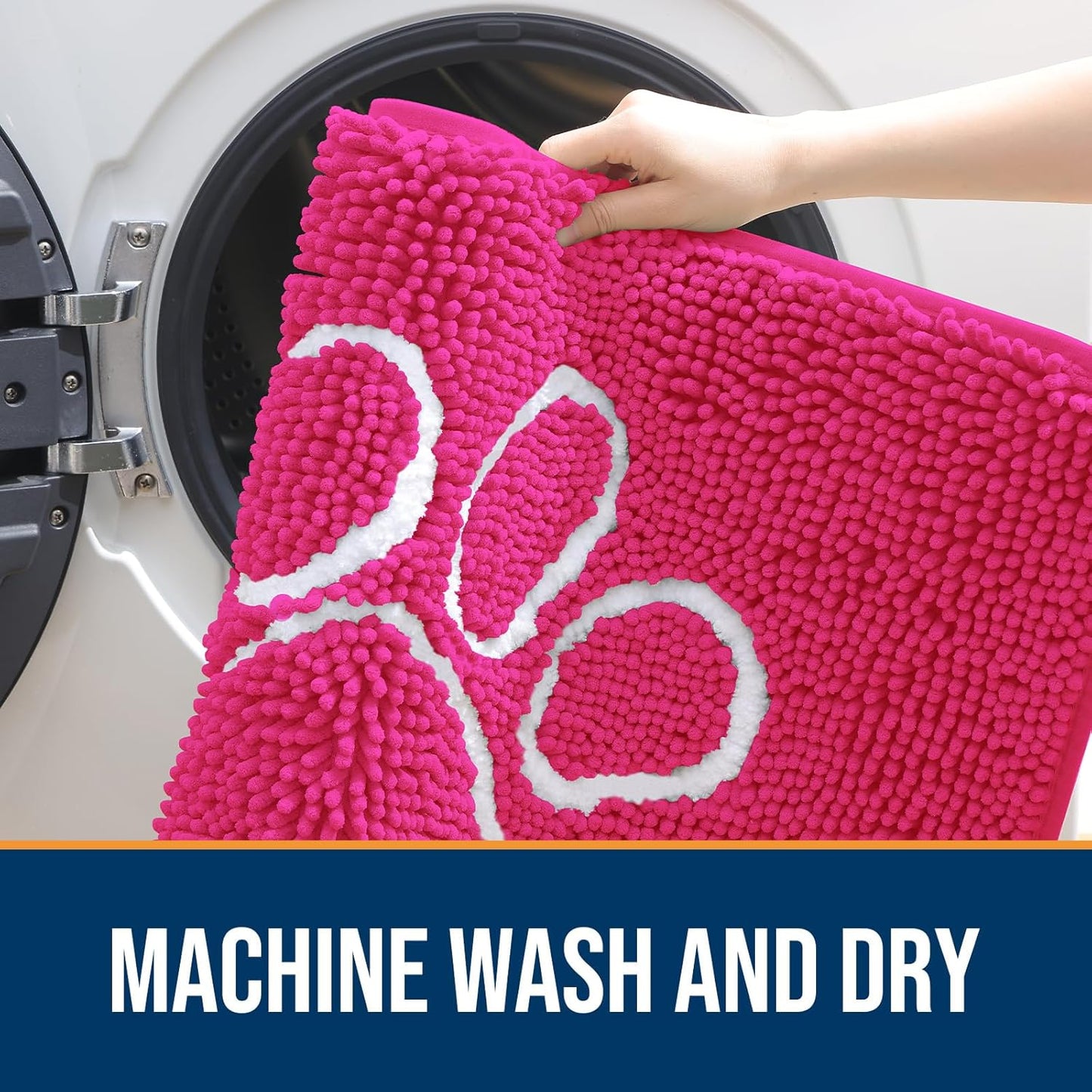 OLANLY Door Mat for Muddy Dog Paws 30x20, Ultra Absorbent Chenille Mud Doormat with Paw Print Design, Non-Slip Washable Doormat for Indoor Entryway, Quick-Dry Pet Bed Mats for Dirty Dogs, Hot Pink