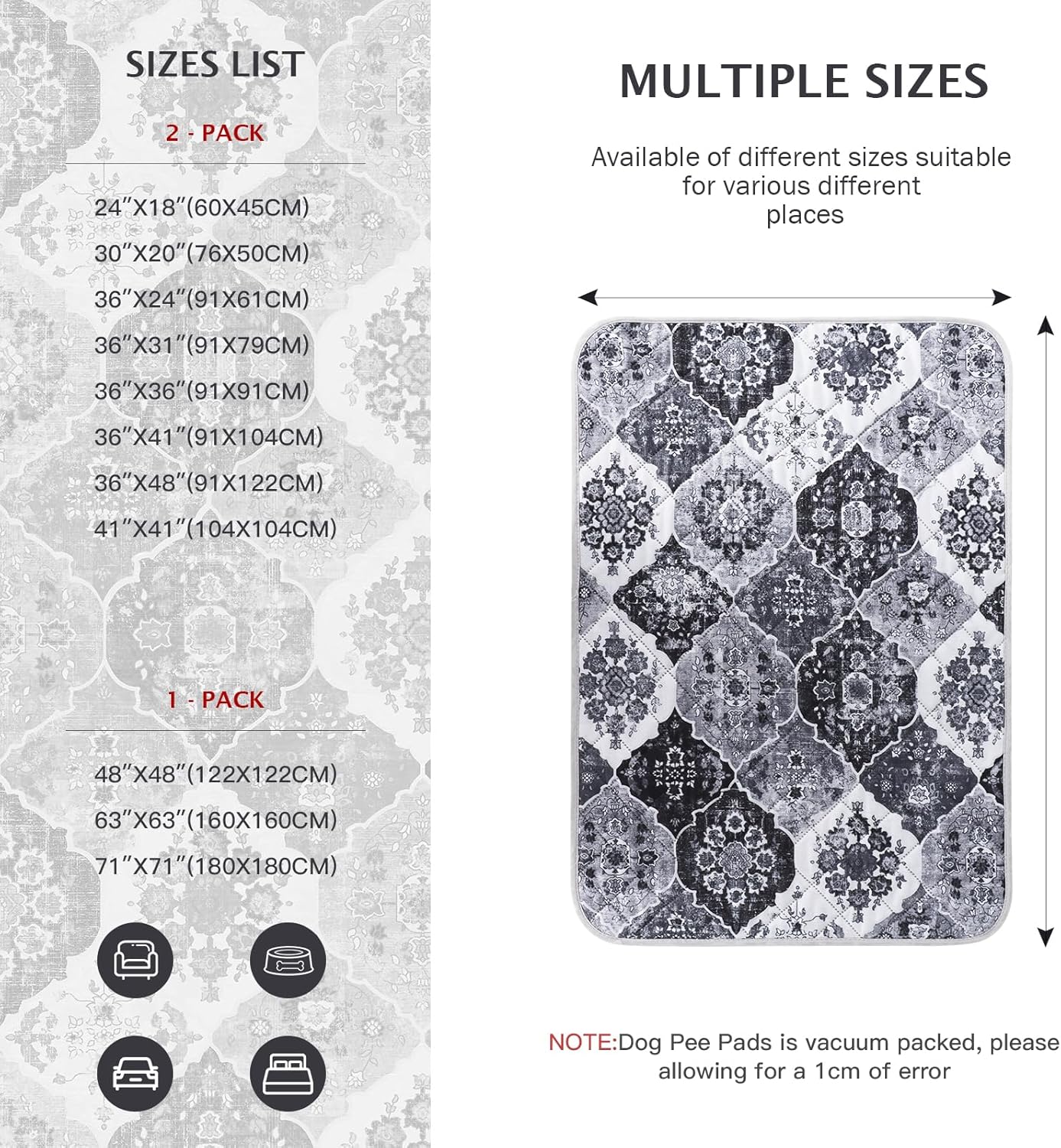 IEUUMLER Washable Pee Pads for Dogs, 2 Pack Reusable Pee Pads for Dogs Non-Slip Grip, Super Absorbent Waterproof Puppy Pads for Potty Training, Playpen, Crate, Whelping Box EU011 Black Grey, 36x31