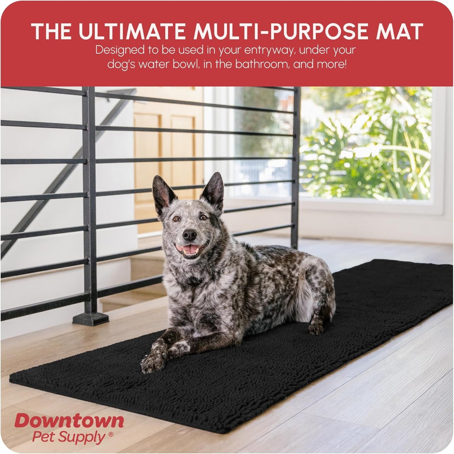 My Doggy Place Microfiber Dog Mat for Muddy Paws, 8' x 2' Black - Non-Slip, Absorbent and Quick-Drying Dog Paw Cleaning Mat, Washer and Dryer Safe - Hallway Runner