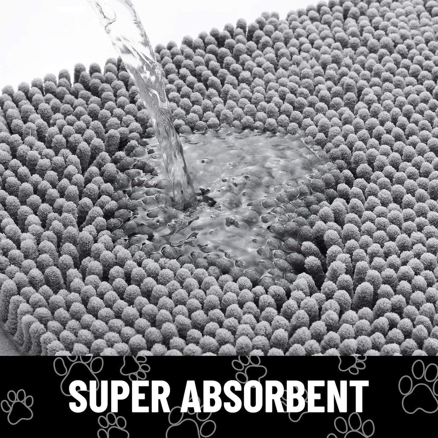 Smiry Dog Door Mat for Muddy Paws, Absorbent Dirt Trapper Non Slip Quick Dry Washable Chenille Mat for Mud Dogs, Entry Rug for Indoor and Outdoor (21x34 Inches, Grey)