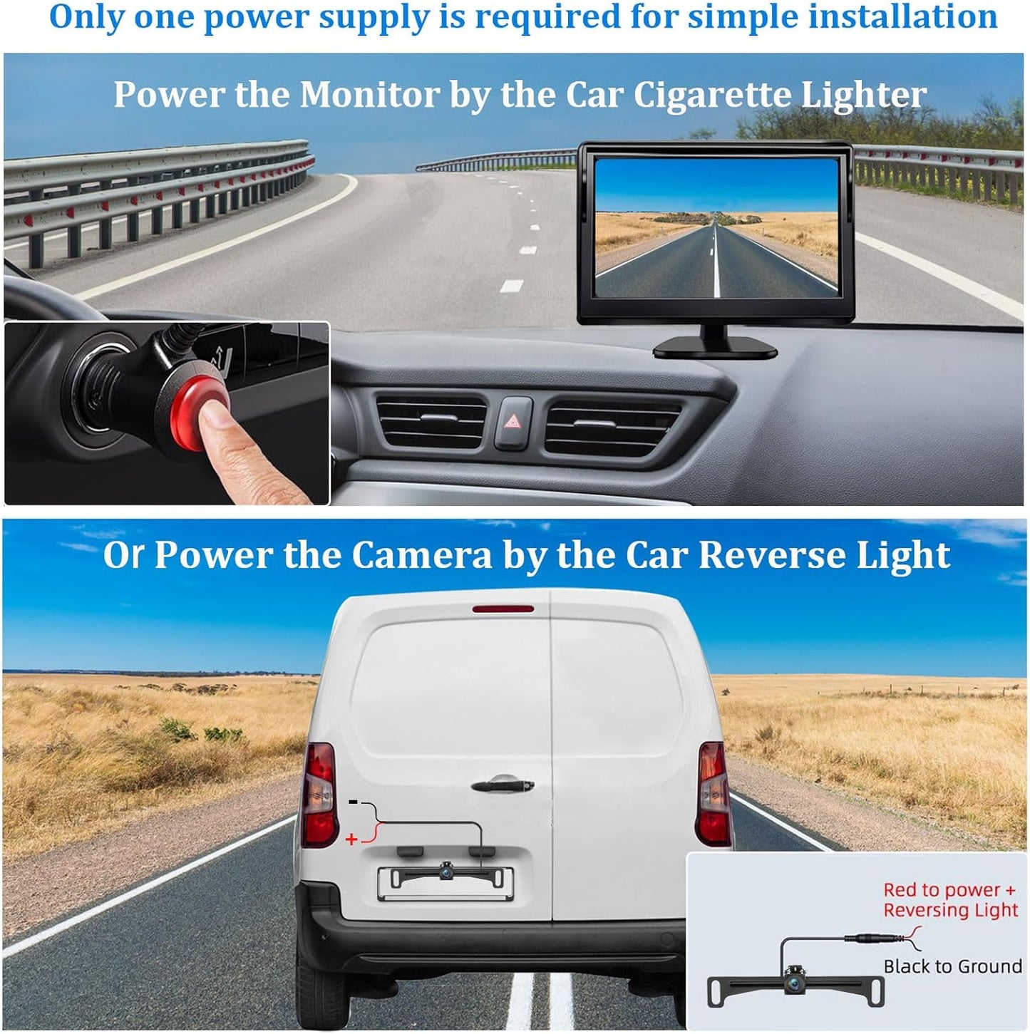 Kairiyard License Plate Backup Camera with 5in Monitor, 170 Degree Wide Angle DIY Grid Lines Waterproof Reverse Rear View Camera Systems for Truck Car Trailer SUV