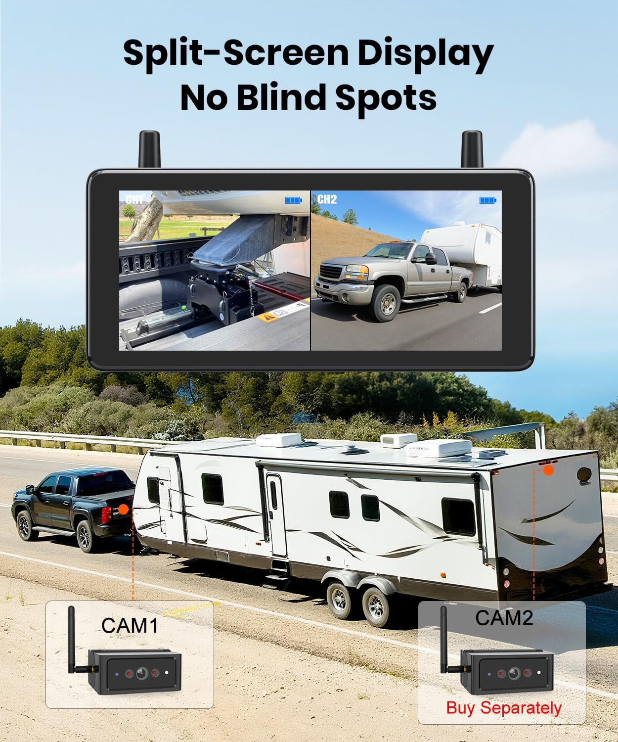 AUTO-VOX Wireless Backup Camera Magnetic:7.2" 1080P HD DVR Recording Monitor,No Wiring 1 Min Install Dual Antenna RV Back Up Camera,IP69K Waterproof with IR Night Vision for Truck,Camper,Trailer