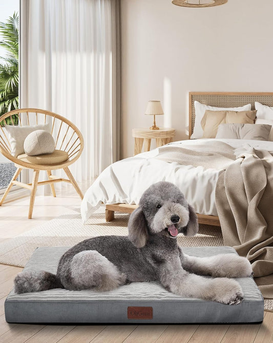 OhGeni Orthopedic Waterproof & Machine Washable Dog Bed for Extra Large Pets, Suitable for Crates, Cat Mat with 25D Egg Crate Foam, Non-Slip Bottom & Removable Cover, Invisible Zipper, 47 Inches(Gray)