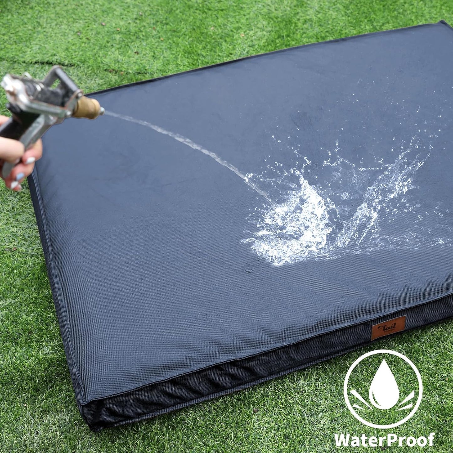 Large Outdoor All Weather Dog Bed, Waterproof Dog Bed for Large Dogs, Orthopedic Egg Foam Pet Bed with Washable and Removable Oxford Cooling Cover, Navy