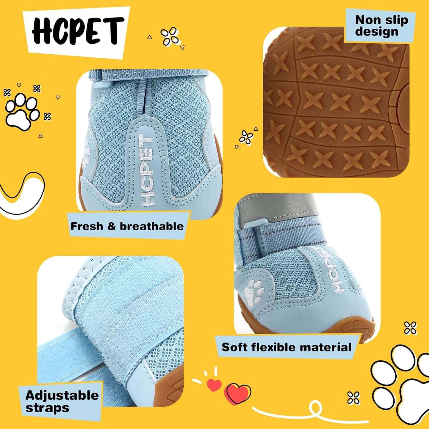 Hcpet Dog Shoes, Dog Boots for Small Dogs, Breathable Medium Dog Booties Paw Protector for Summer Hot Pavement, Winter Snowy Day, Outdoor Walking, Indoor Hardfloors Anti Slip Sole Blue Size 5