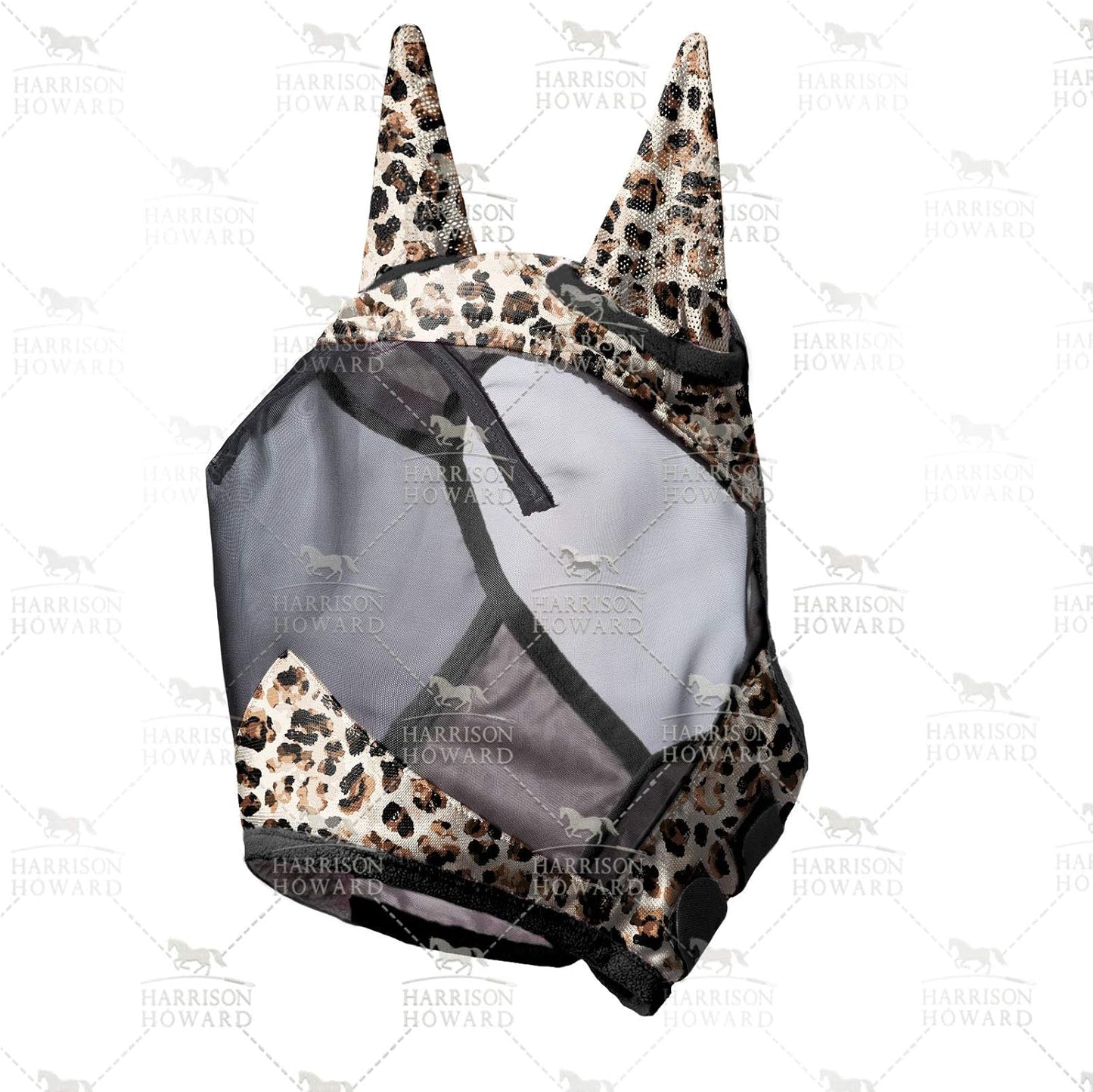 Harrison Howard LumiVista Horse Fly Mask Standard with Ears UV Protection for Horse Leopard Print L Full Size