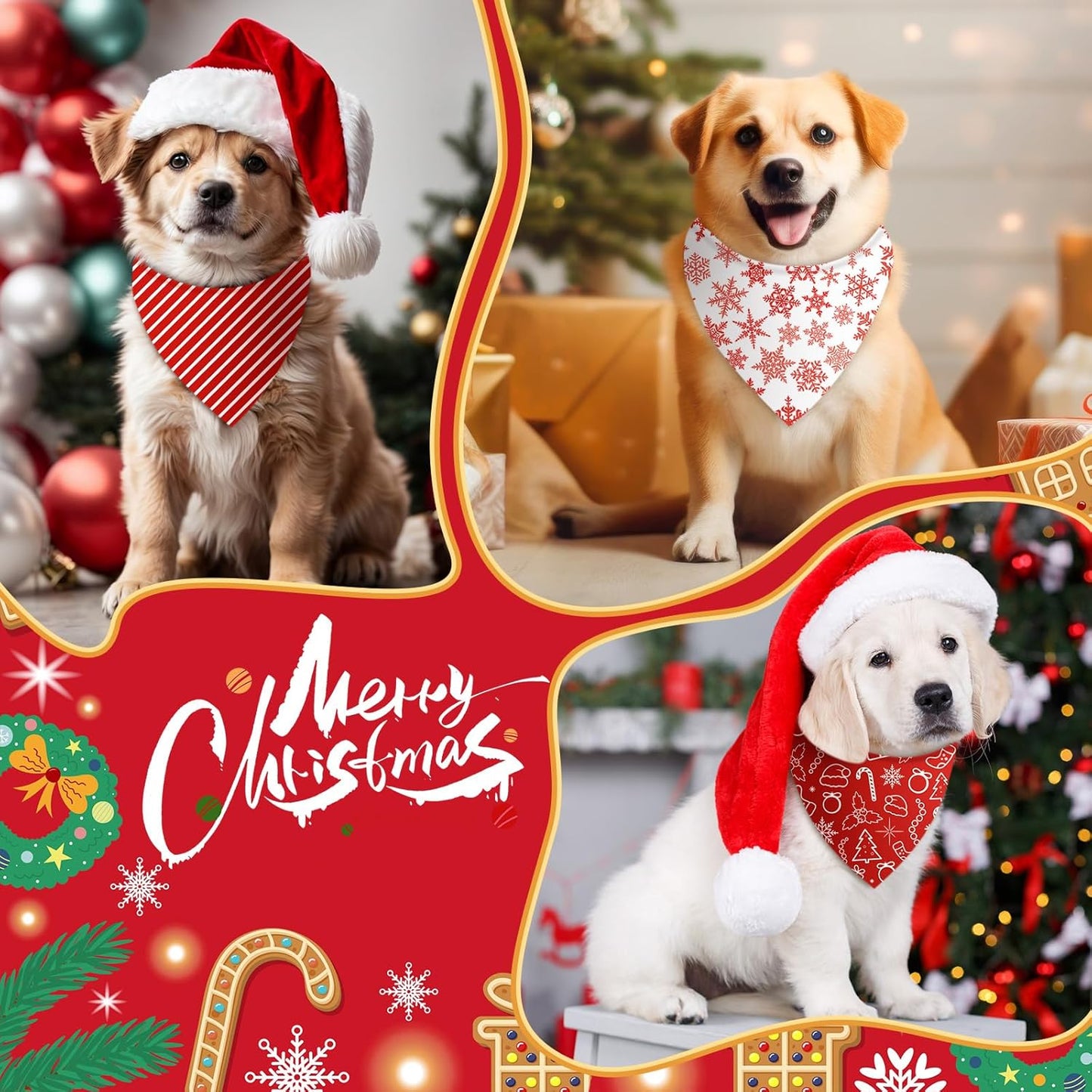 Abbylike 50 Pcs Christmas Dog Bandanas Bulk Xmas Red and White Bandanas for Dogs Triangle Kerchief Bibs Scarf Set for Pet Christmas Costume Photo Props Accessories Pet Shops (25.6 x 17.7 x 17.7)