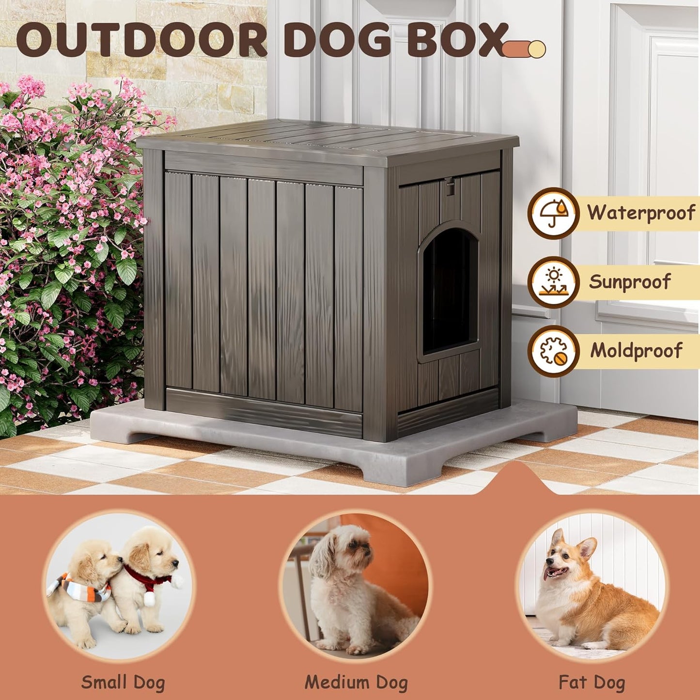 Outdoor & Indoor Dog House for Weatherproof and Stylish Furniture, Insulated Dog House Outdoor, Multi - Use for Small and Medium Dogs (Grey, 22.8" L × 17.7" W × 21.7" H)