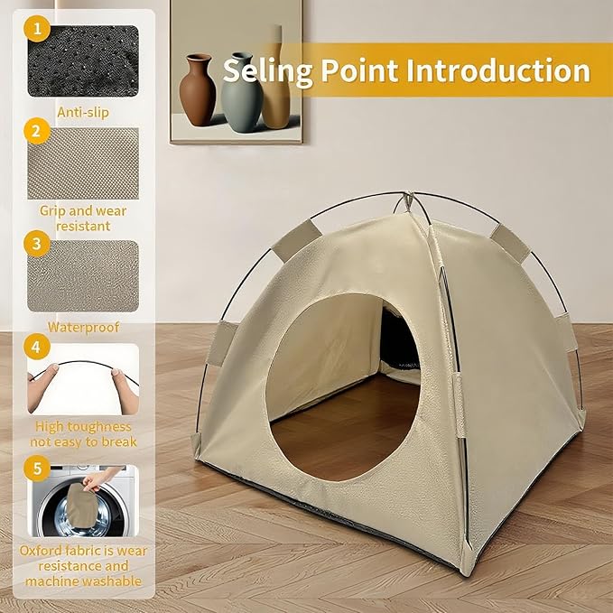 BreezyDen Pop-Up Pet Tent – Portable Hideaway for Cats & Small Dogs, Portable Indoor/Outdoor Pet Tent House with Mesh Window, Waterproof, Breathable, Scratch-Resistant, Fully Washable (Brown,L)