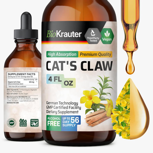 BIO KRAUTER Cats Claw Tincture - Liquid Cats Claw Herb for Immune Support - Alcohol & Sugar Free - Vegan Drops 4 Fl.Oz.