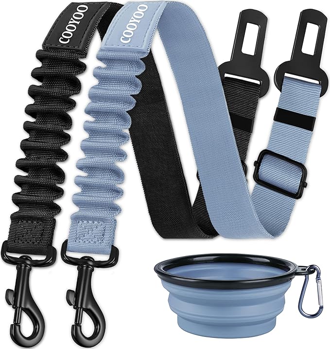 COOYOO Dog Seat Belt,3 Piece Set Retractable Dog Car Adjustable Seatbelts for Vehicle Nylon Pet Safety Heavy Duty & Elastic & Durable Car Harness for Dogs
