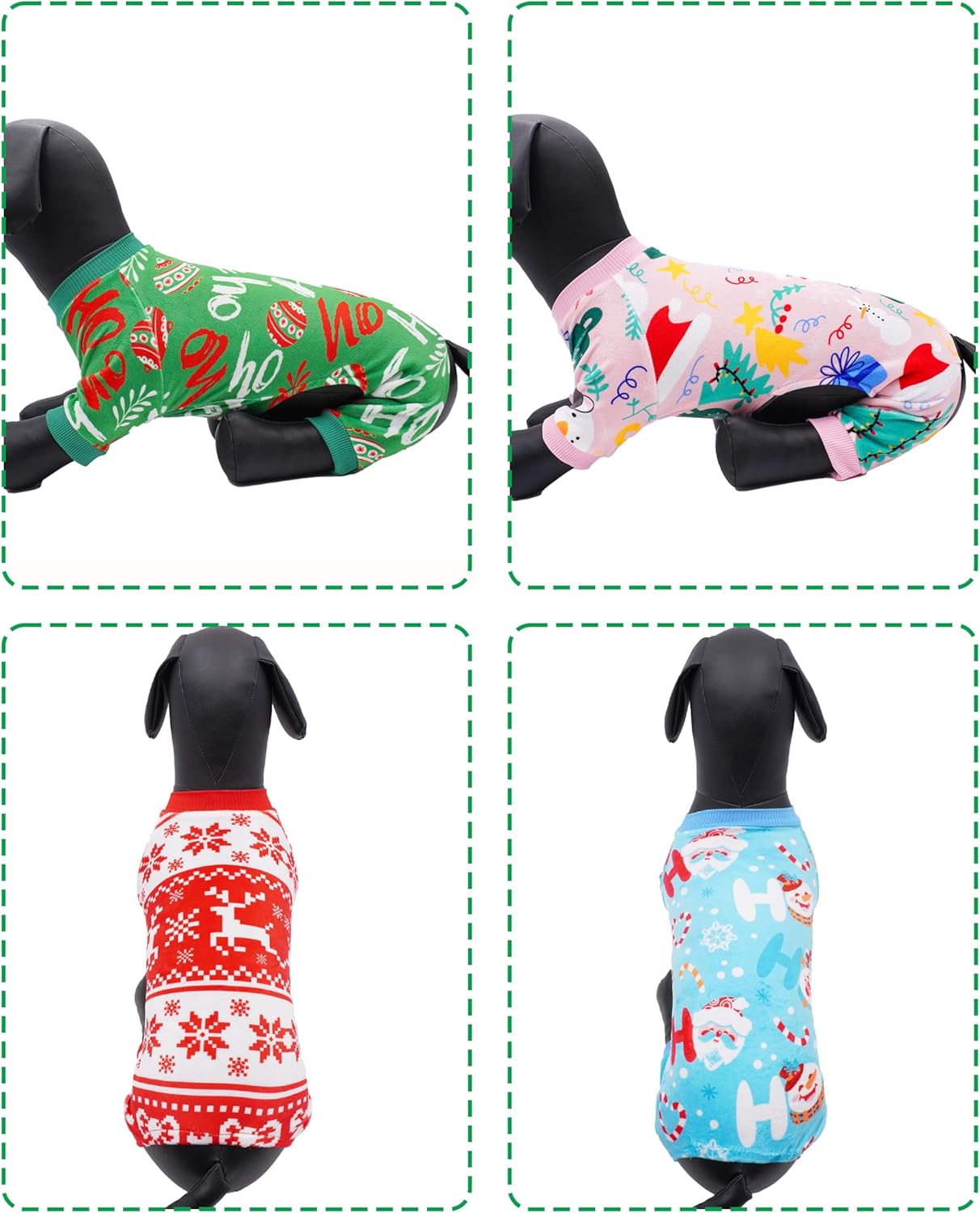PET SHOW 4 Pack Small Dog Christmas Pajamas Holiday Dog Clothes for Medium Dogs Girl Boy Soft Stretchy PJs Xmas Jumpsuit Puppy Cats Onesies Red Green Outfits with Sleeve Pets Dachshund Costume L