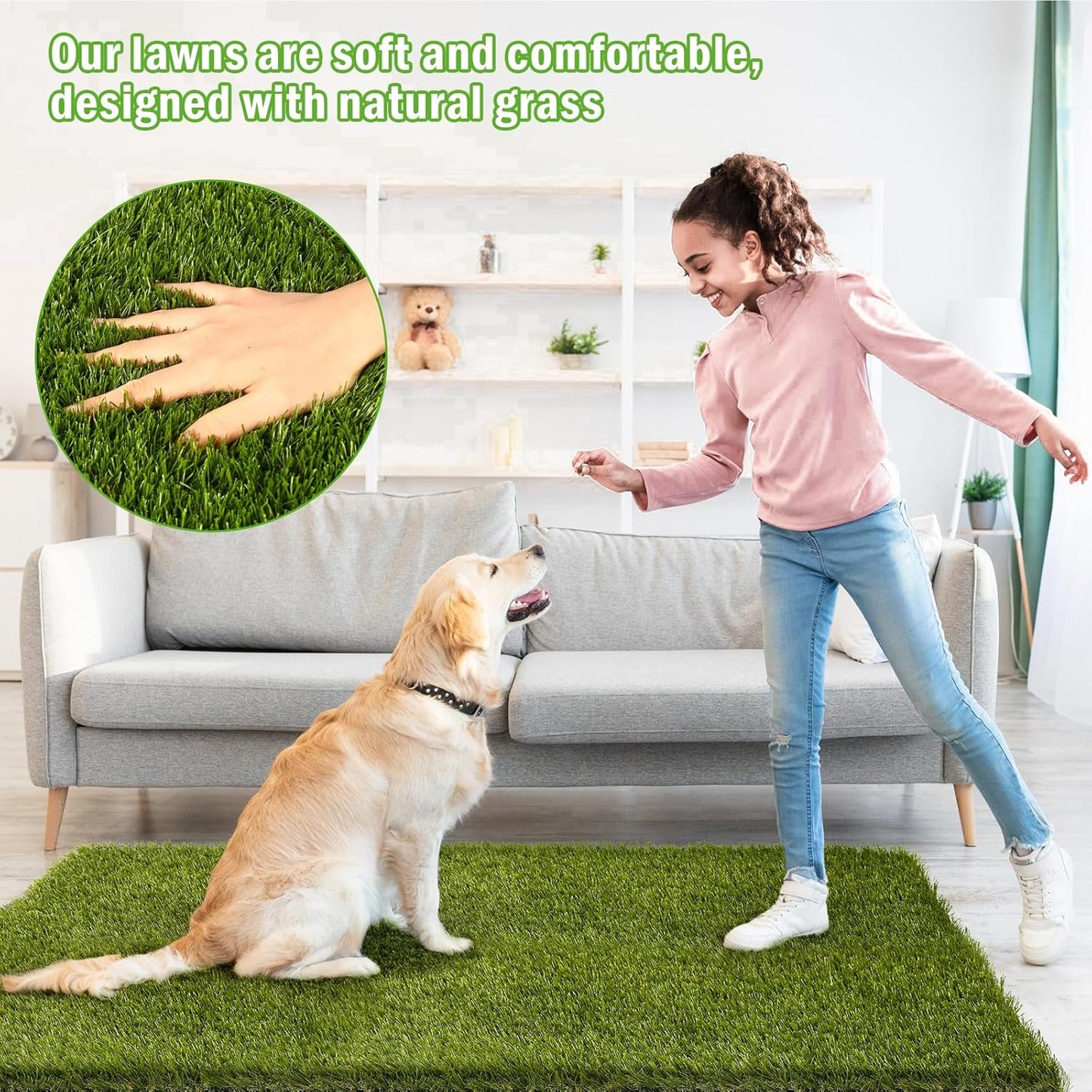 Dog Grass Pee Pads, 51.2 x 31.5 inches Reusable Artificial Grass Turf Rug for Dogs, Washable Fake Grass Mat Dog Pee Pad Replacement Outdoor Indoor Potty Training Pads with Drainage Holes
